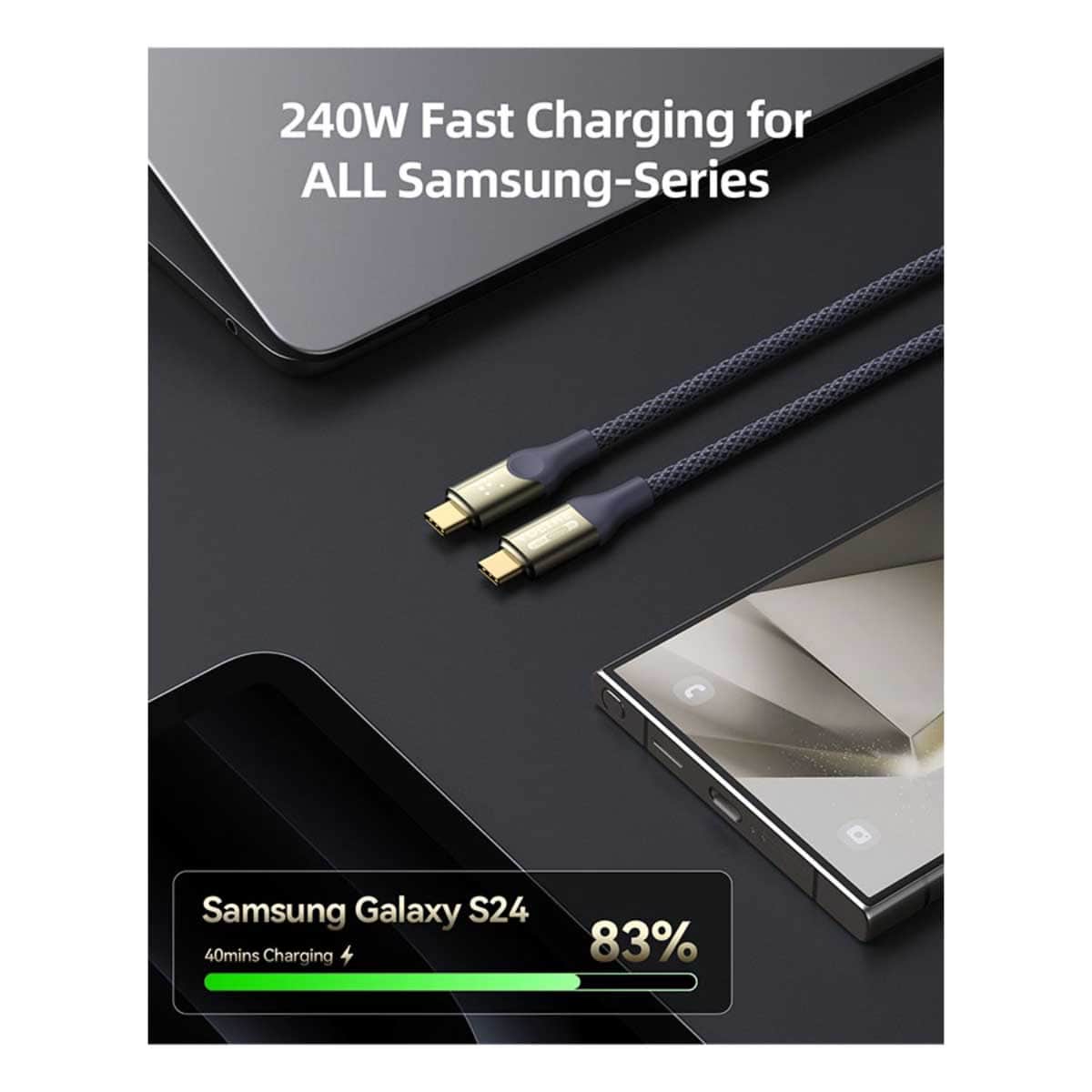 فولتمي كابل باور لينك يوترون سيريز USB-C إلى USB-C من النايلون بطول 1.2 متر وقدرة 240W