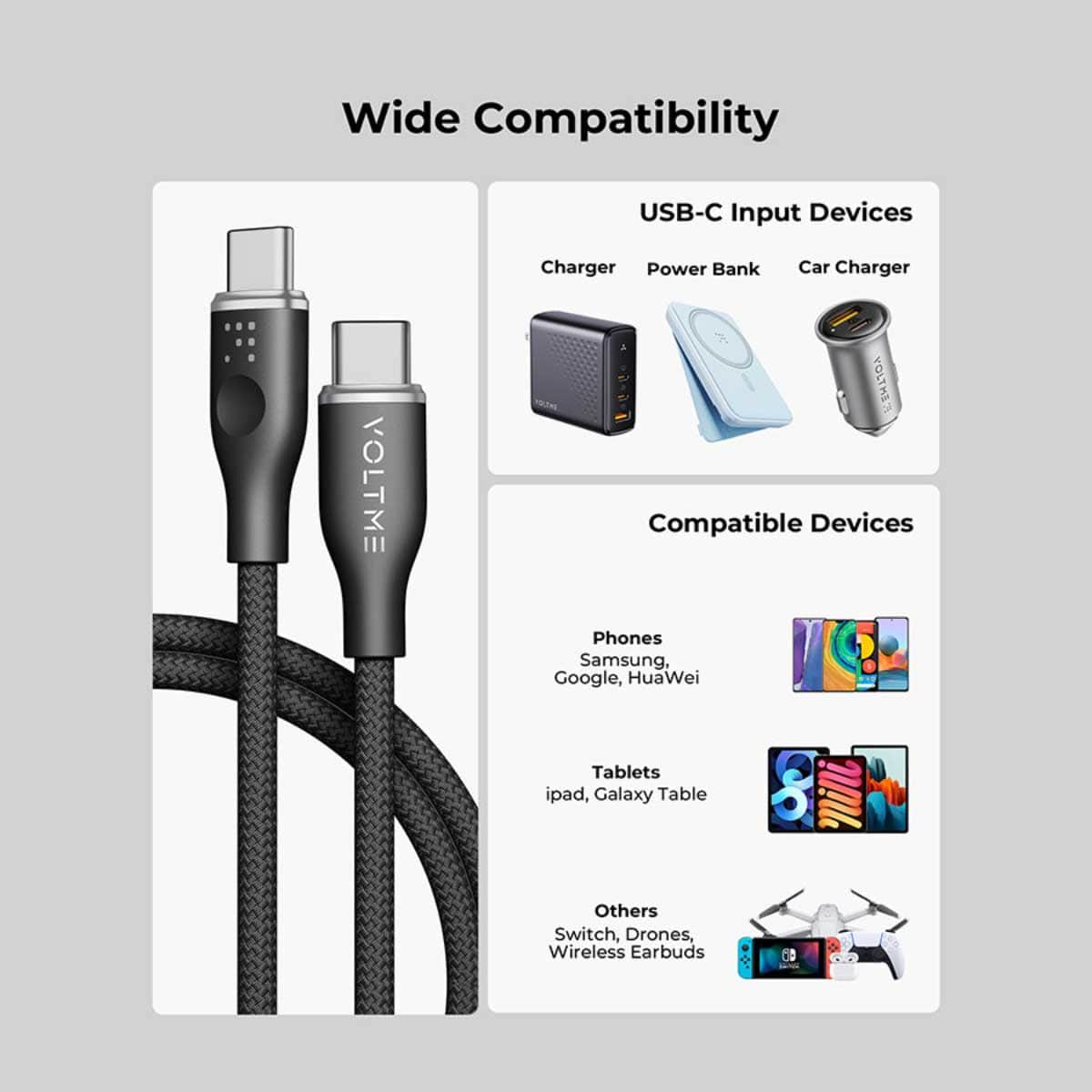 فولتمي كابل راج سيريز USB-C إلى USB-C من النايلون بقدرة 60W