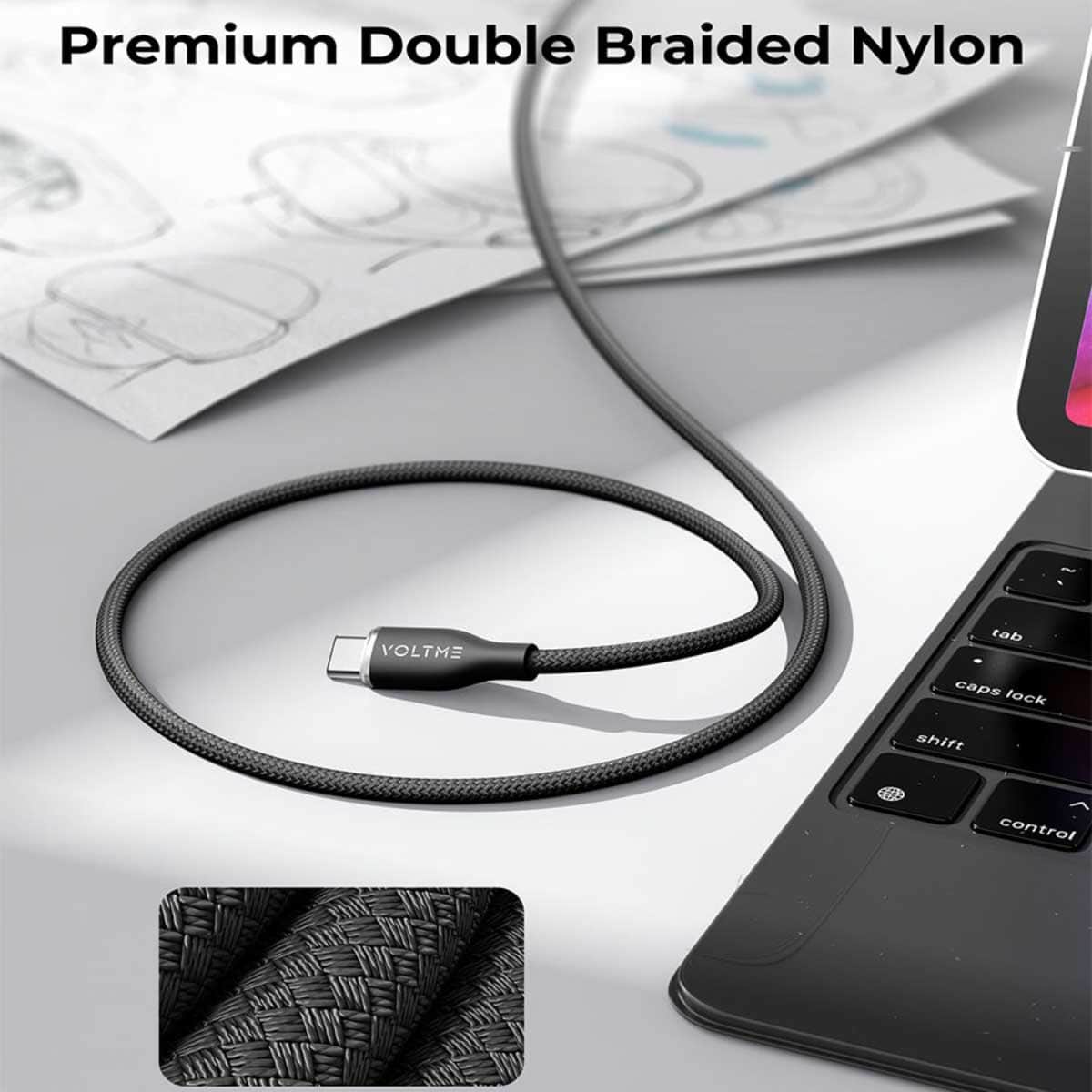 فولتمي كابل راج سيريز USB-C إلى USB-C من النايلون بقدرة 60W