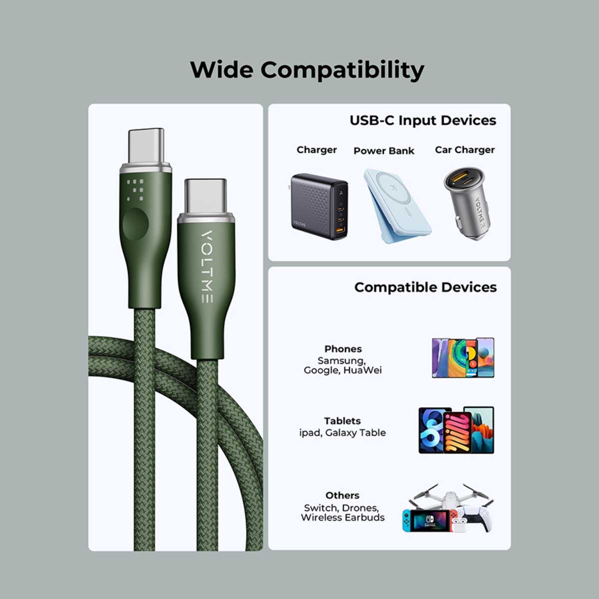 فولتمي كابل راج سيريز USB-C إلى USB-C من النايلون بقدرة 60W