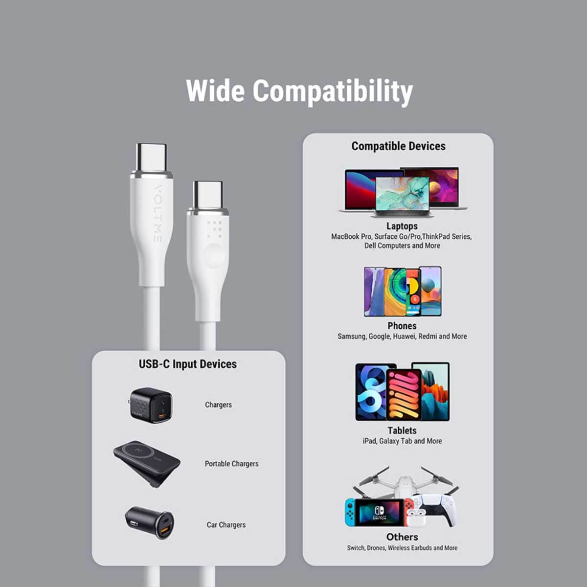 فولتمي كابل موس سيريز USB-C إلى USB-C بقدرة 100W
