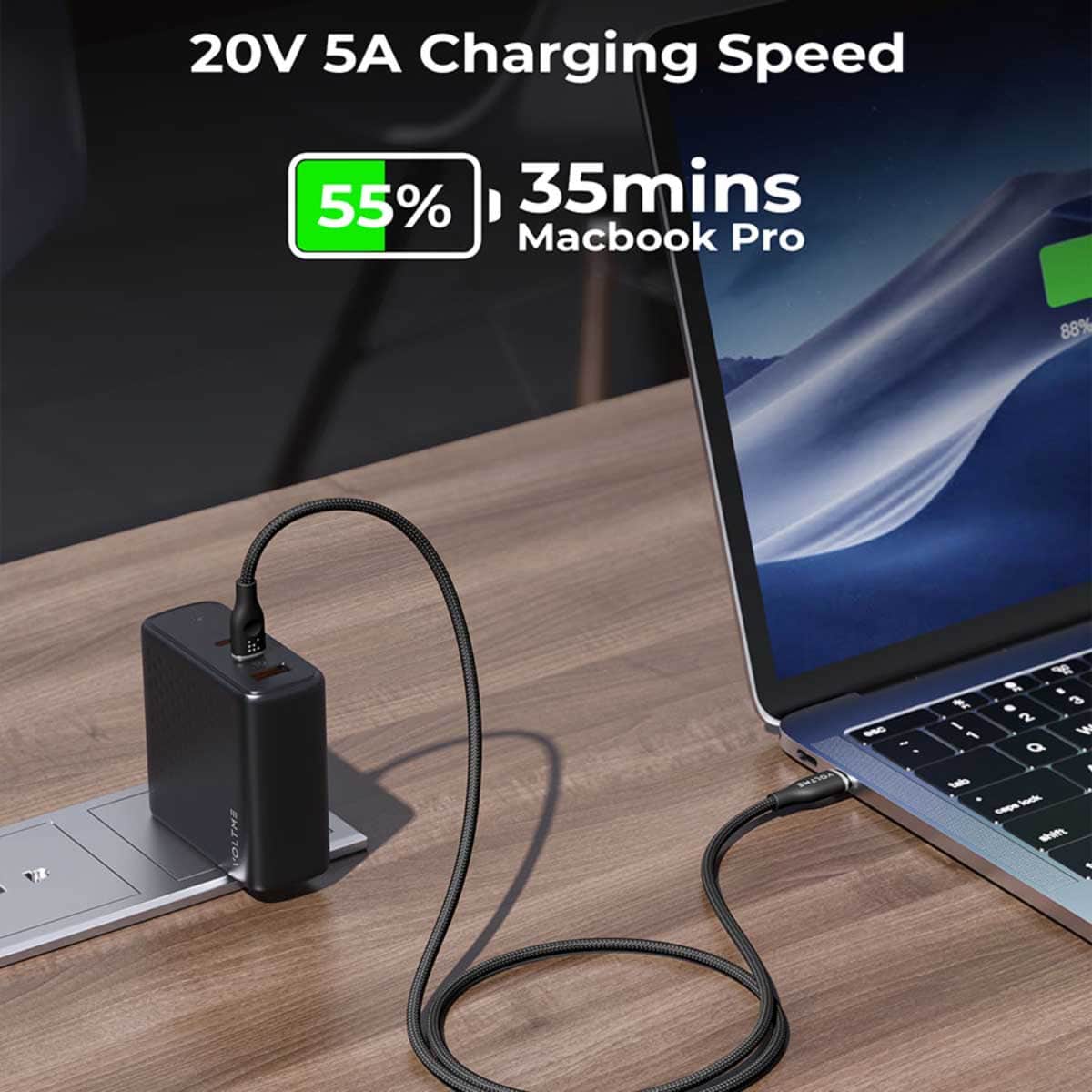 فولتمي كابل راج سيريز USB-C إلى USB-C من النايلون بقدرة 100W