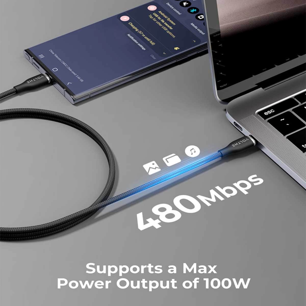 فولتمي كابل راج سيريز USB-C إلى USB-C من النايلون بقدرة 100W
