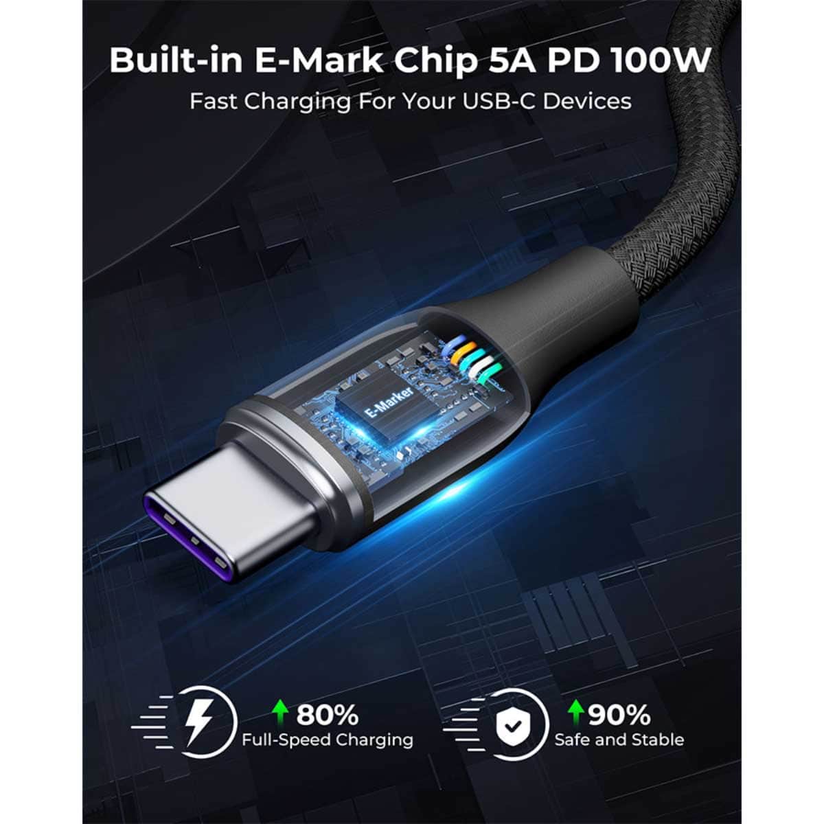 فولتمي كابل راج سيريز USB-C إلى USB-C من النايلون بقدرة 100W