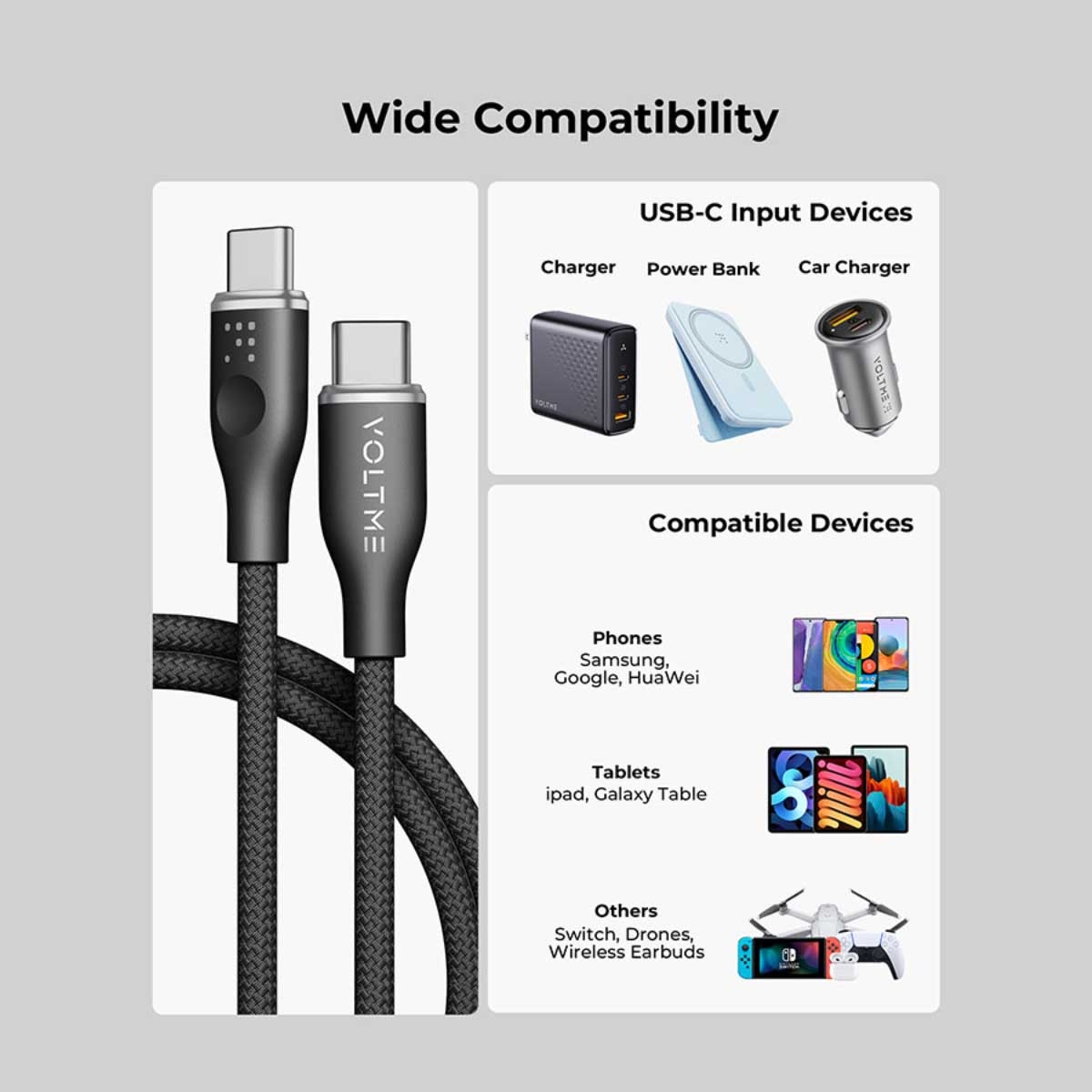 فولتمي كابل راج سيريز USB-C إلى USB-C من النايلون بقدرة 60W