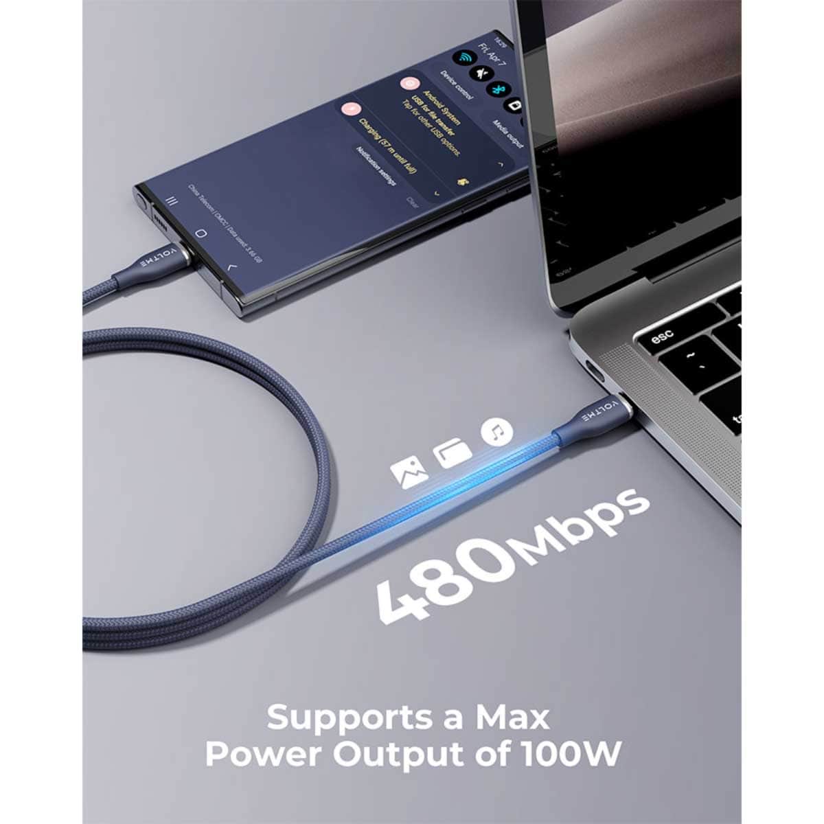 فولتمي كابل راج سيريز USB-C إلى USB-C من النايلون بقدرة 100W