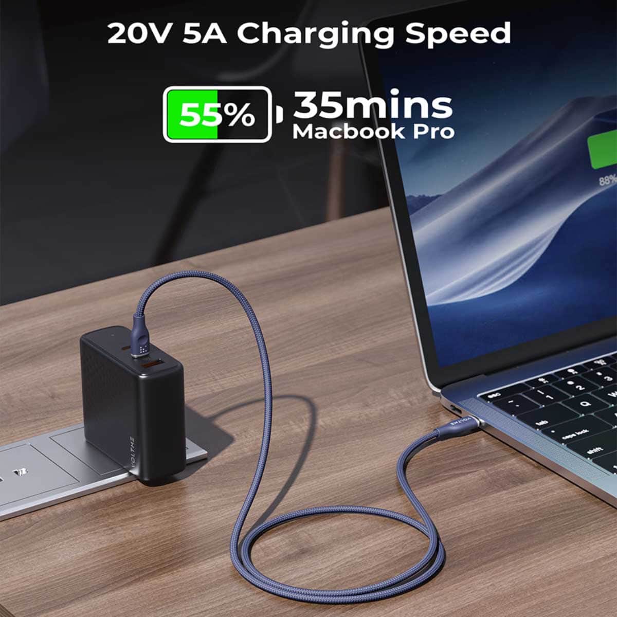فولتمي كابل راج سيريز USB-C إلى USB-C من النايلون بقدرة 100W