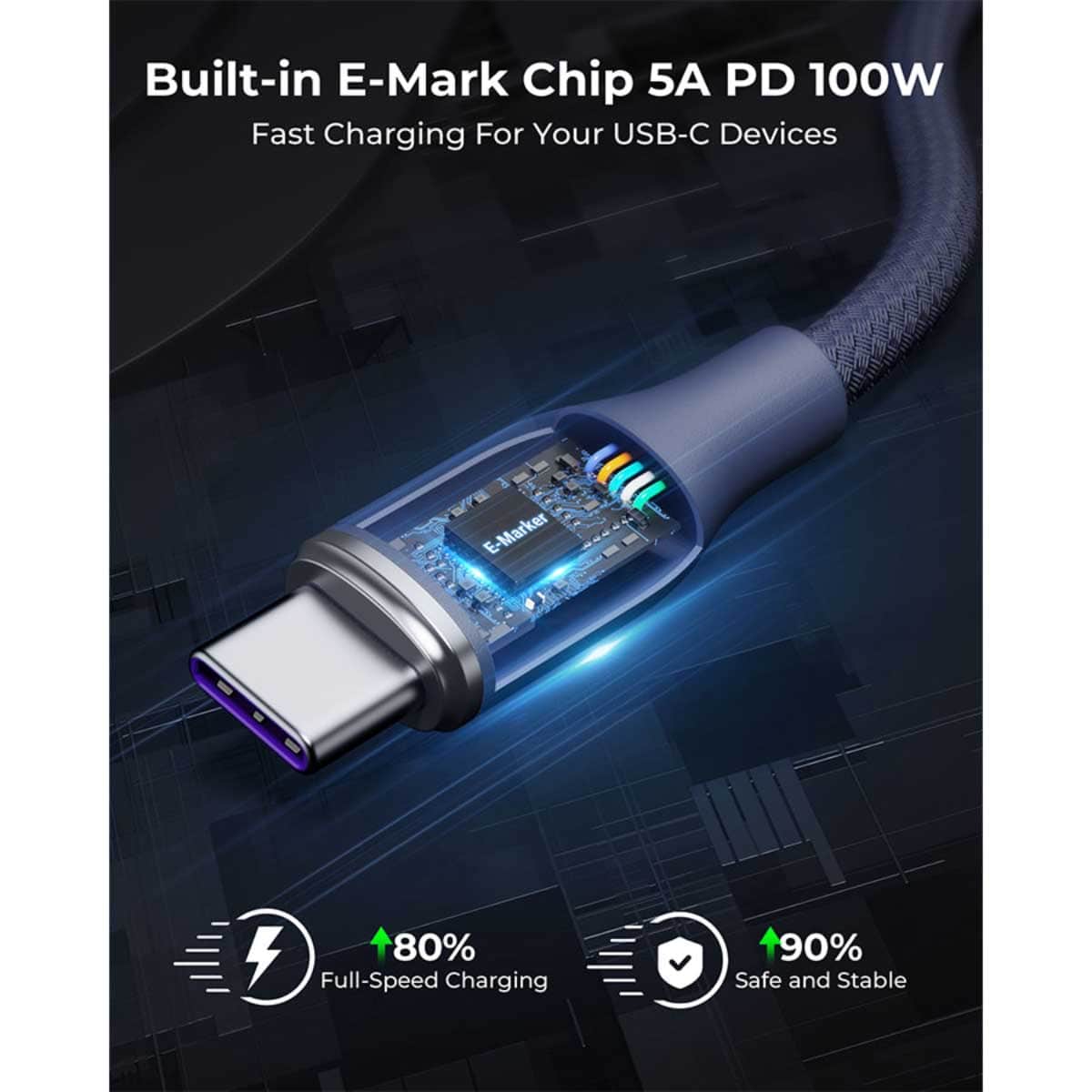 فولتمي كابل راج سيريز USB-C إلى USB-C من النايلون بقدرة 100W