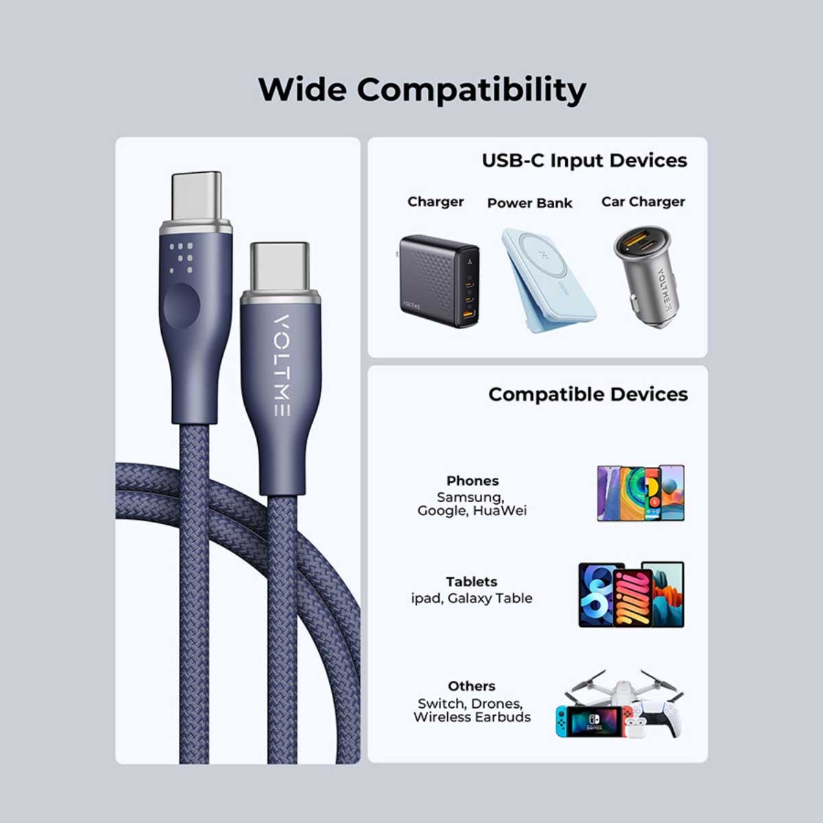 فولتمي كابل راج سيريز USB-C إلى USB-C من النايلون بقدرة 60W