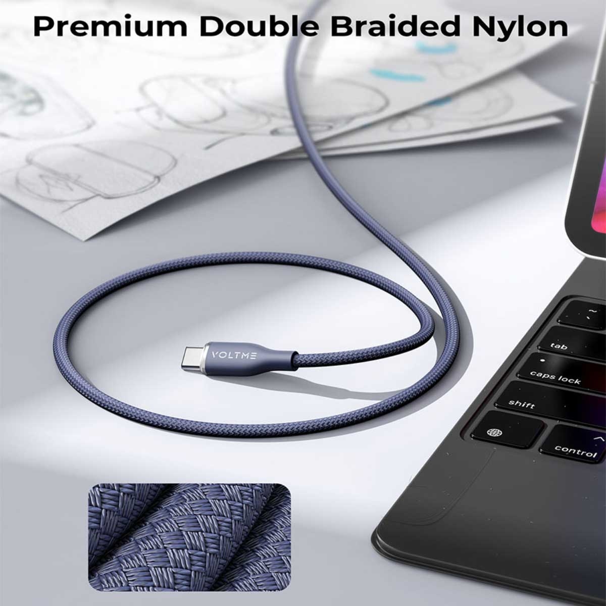 فولتمي كابل راج سيريز USB-C إلى USB-C من النايلون بقدرة 60W