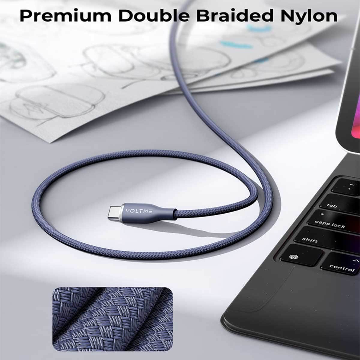 فولتمي كابل راج سيريز USB-C إلى USB-C من النايلون بقدرة 60W