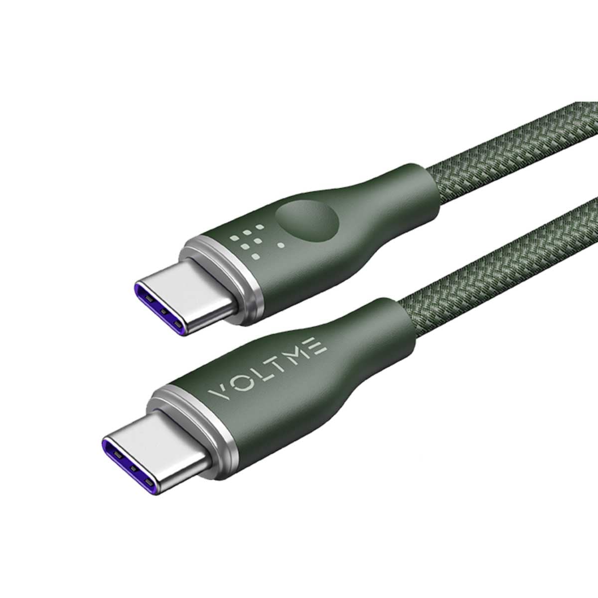 فولتمي كابل راج سيريز أخضر من النايلون USB-C إلى USB-C بطول 1 متر وقدرة 100W