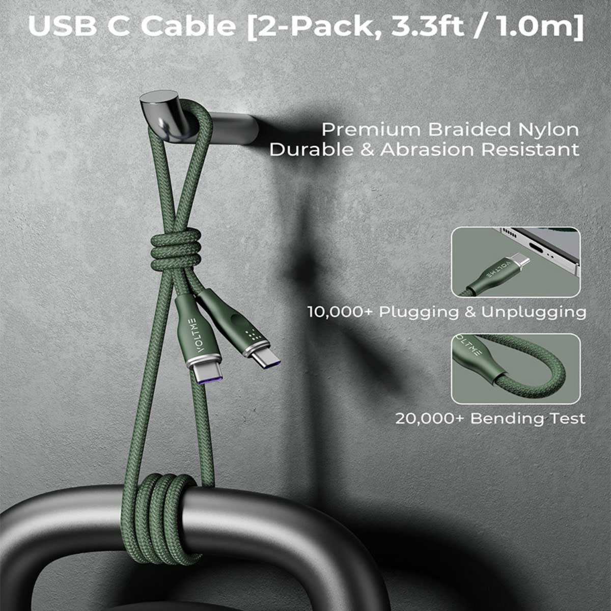 Voltme Rugg Series 100W Nylon USB-C to USB-C Cable