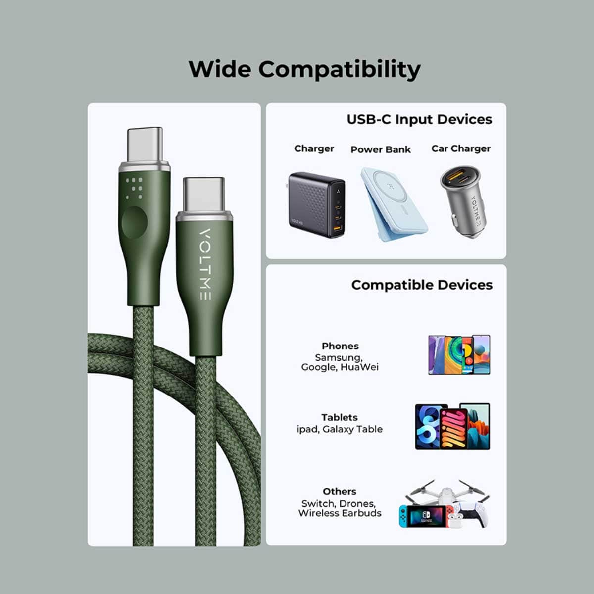فولتمي كابل راج سيريز USB-C إلى USB-C من النايلون بقدرة 60W