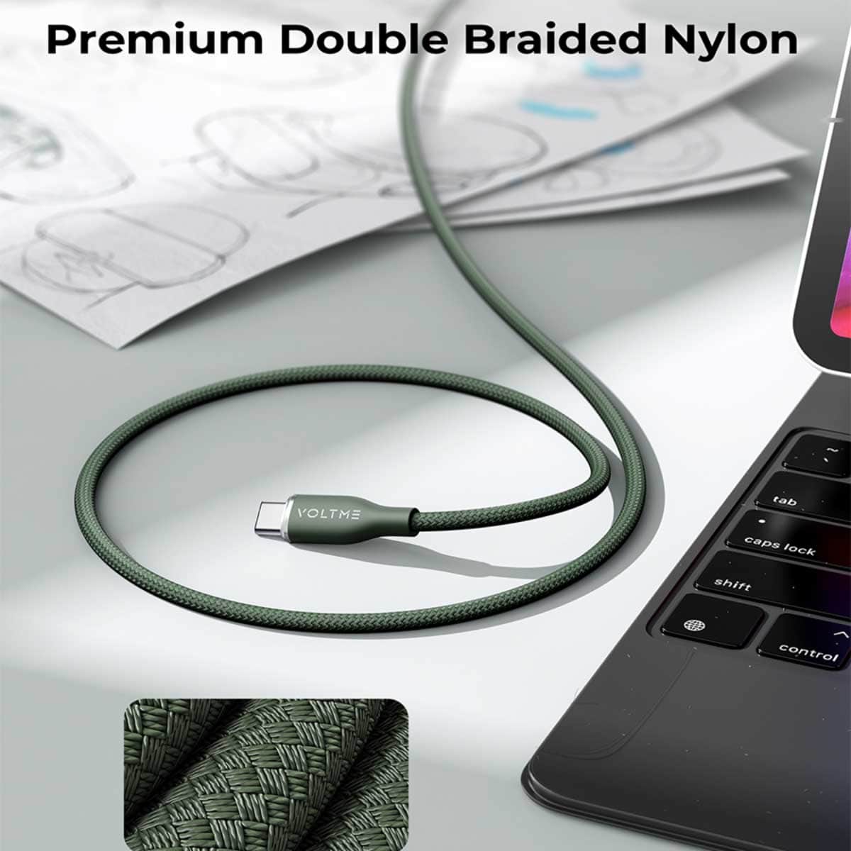 فولتمي كابل راج سيريز USB-C إلى USB-C من النايلون بقدرة 60W
