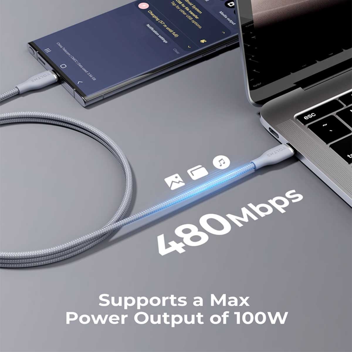 فولتمي كابل راج سيريز USB-C إلى USB-C من النايلون بقدرة 100W