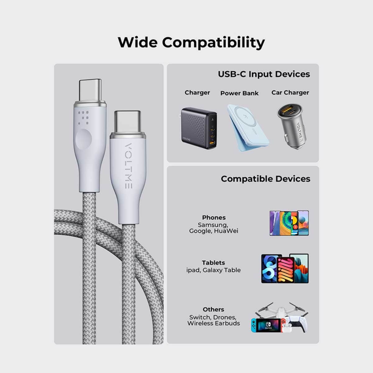 Voltme Rugg Series 60W Nylon USB-C to USB-C Cable