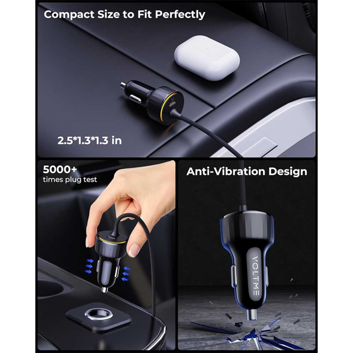 Voltme Cazo Speedo+ 60W Car Charger with Retractable USB-C Cable