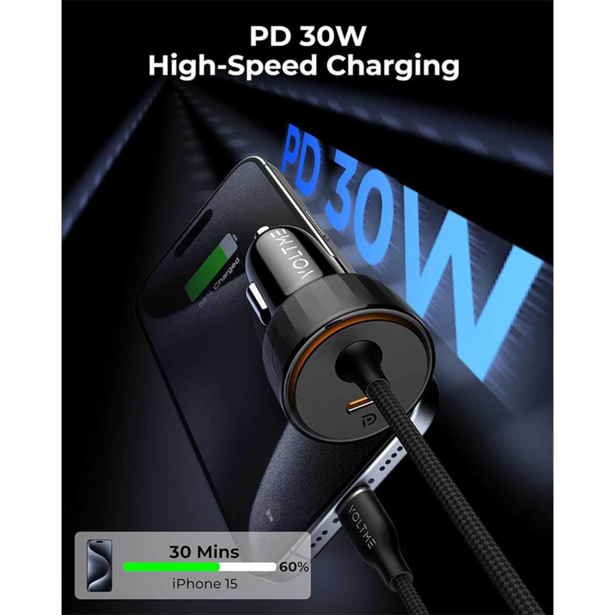 Voltme Cazo Speedo+ 60W Car Charger with Retractable USB-C Cable