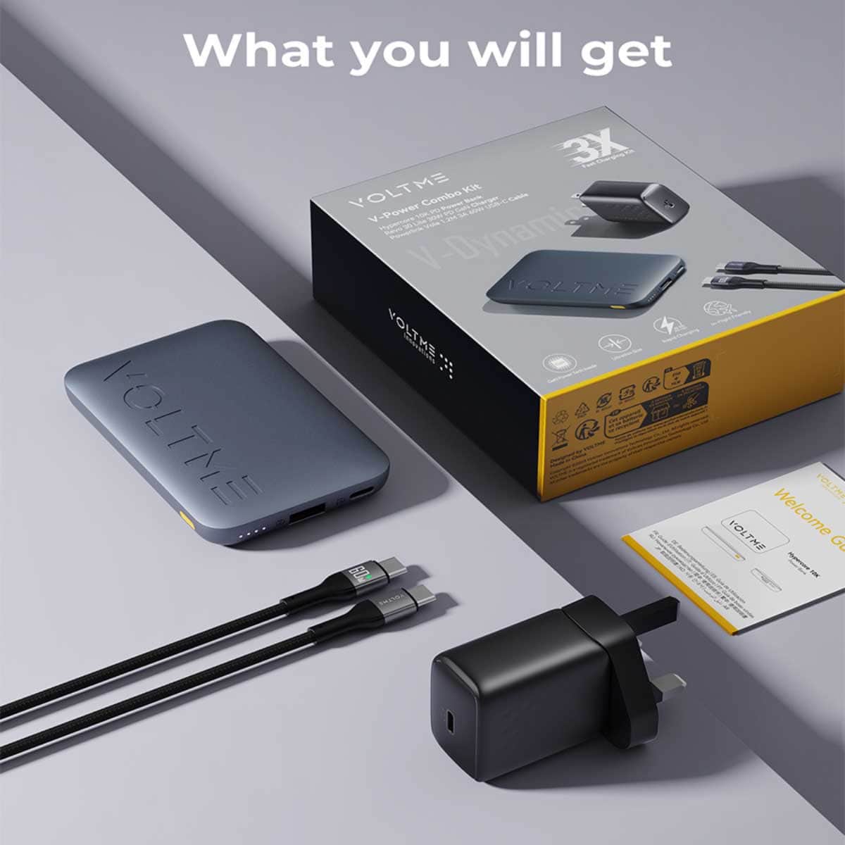 Voltme Deep Blue Hypercore 10000mAh Power Bank, Wall Charger & Cable Kit