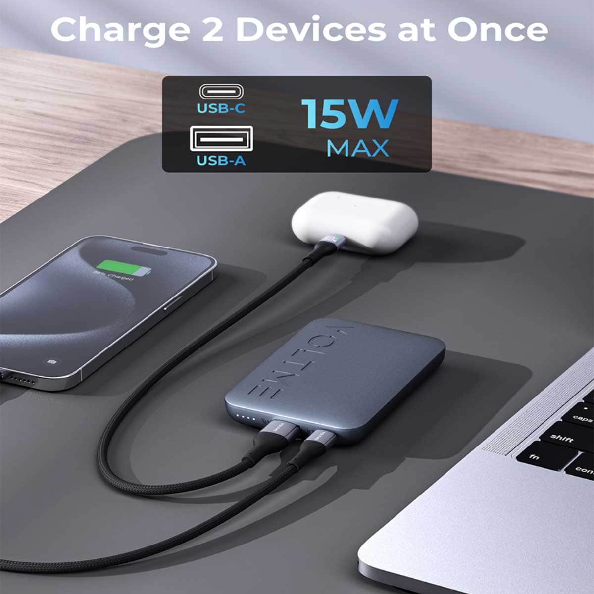 Voltme Deep Blue Hypercore 10000mAh Power Bank, Wall Charger & Cable Kit