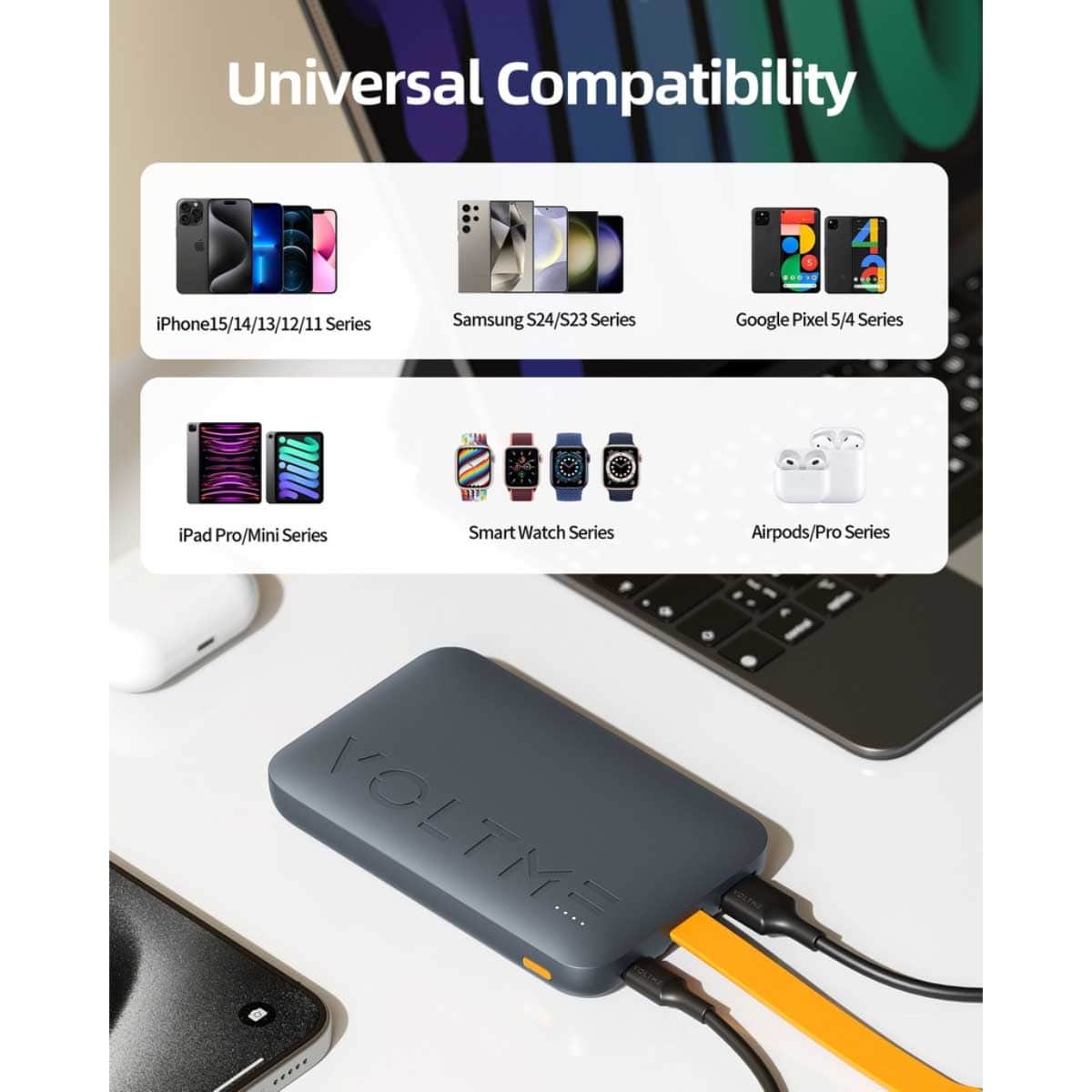 فولتمي باور بانك هايبر كور سلينج أزرق داكن بسعة 10000mAh وقدرة 22.5W