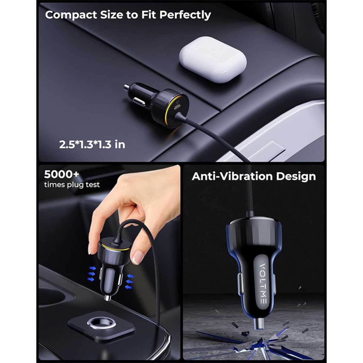 Voltme Cazo Speedo+ 60W Car Charger with Retractable USB-C Cable
