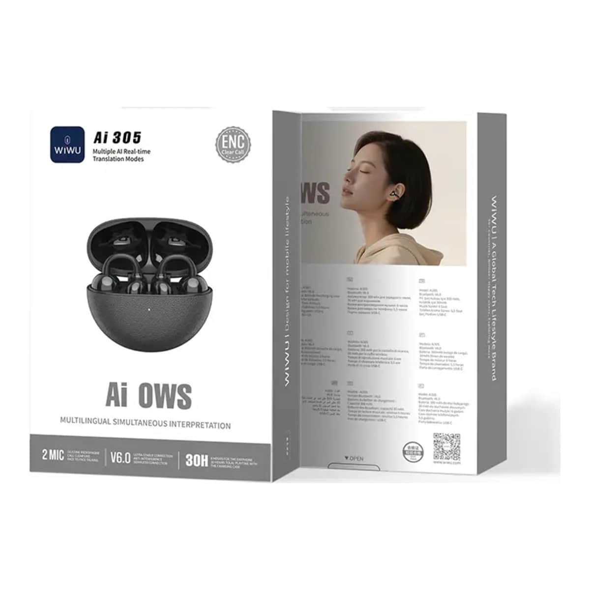 WiWU Black AI305 OWS Open-Ear Wireless Earbuds