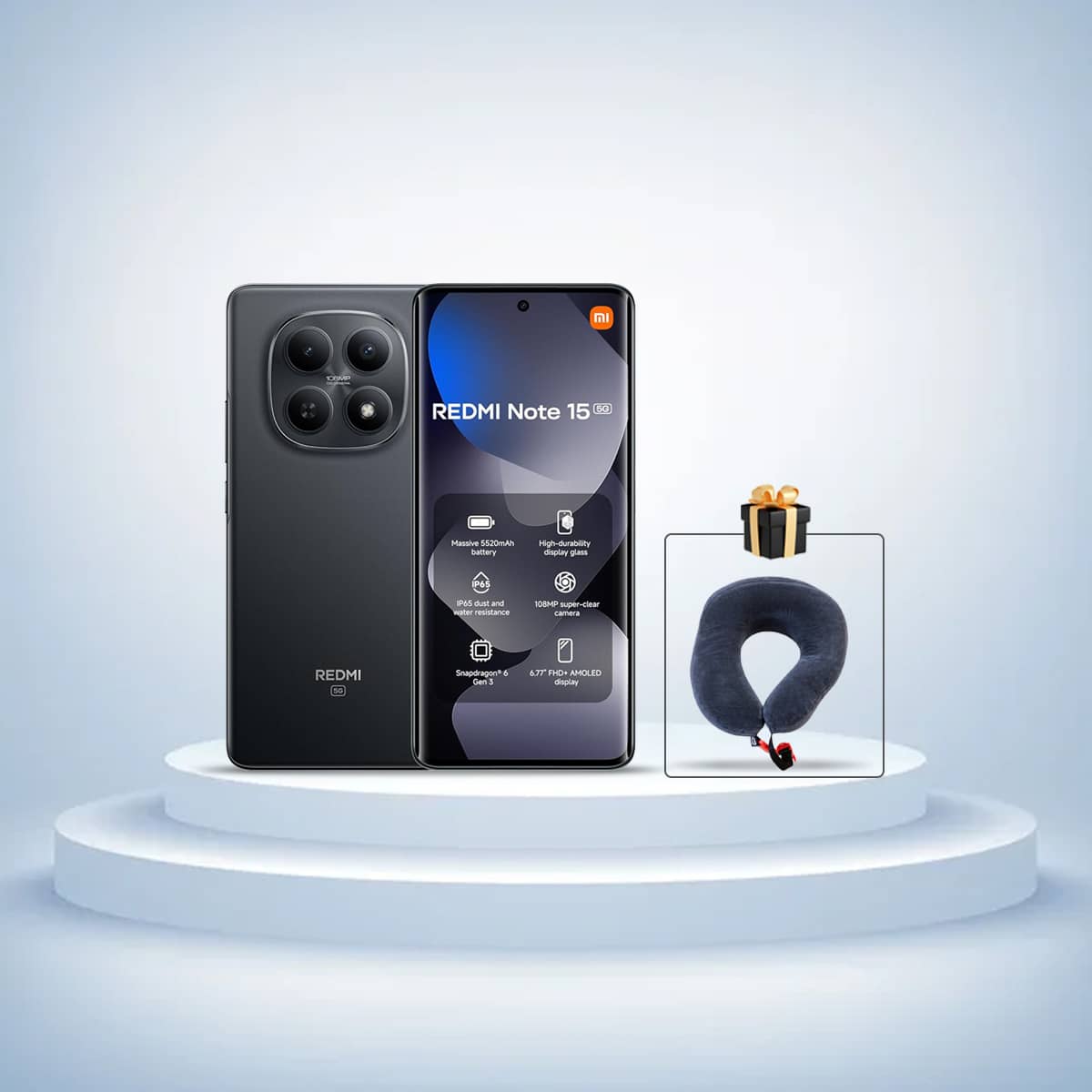 Xiaomi Redmi Note15 4G Android Smartphone (8GB RAM, 256GB Storage) - Black, KSA Version with Free Neck Pillow