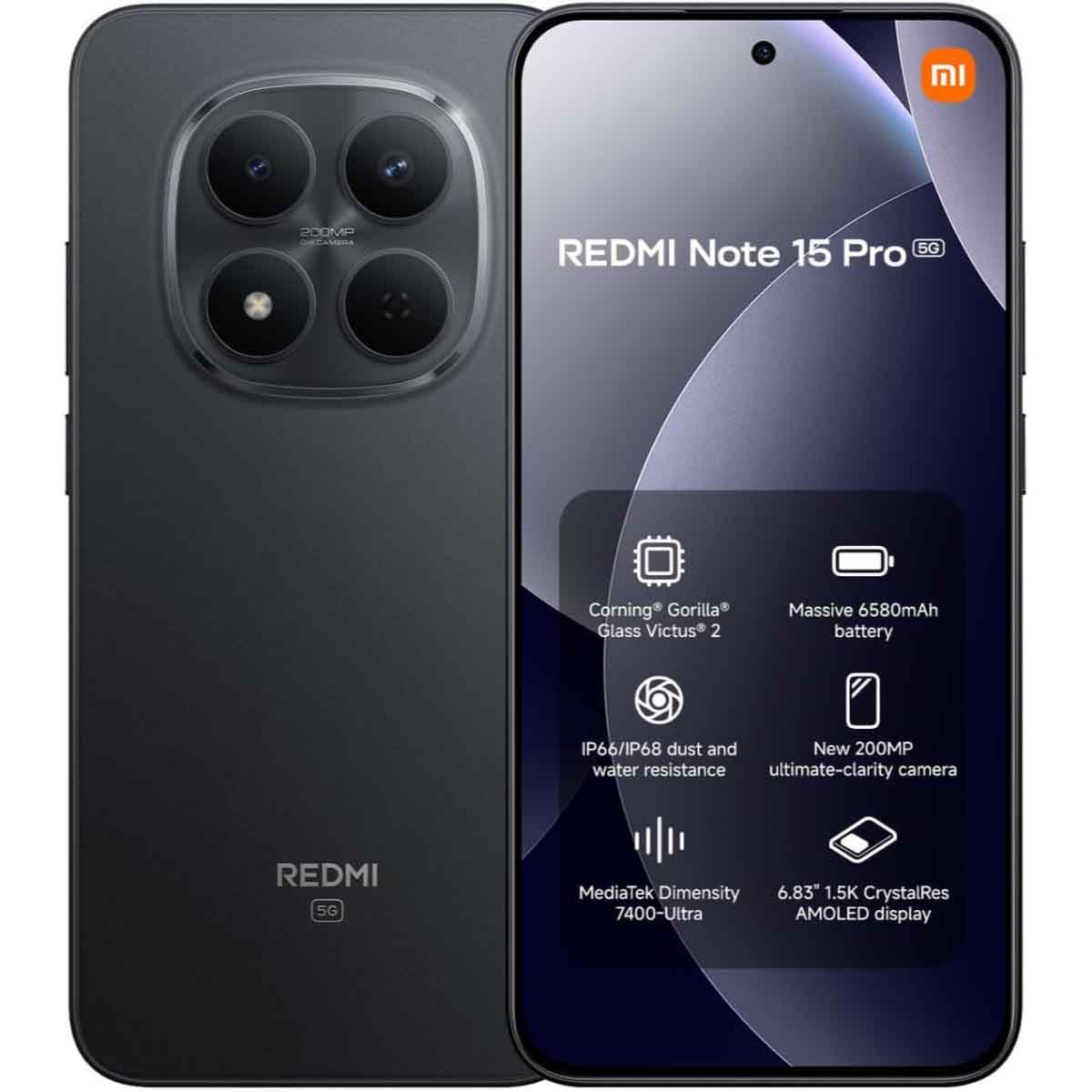 Xiaomi Redmi Note15 Pro 5G Android Smartphone (8GB RAM, 256GB Storage) - Black, KSA Version