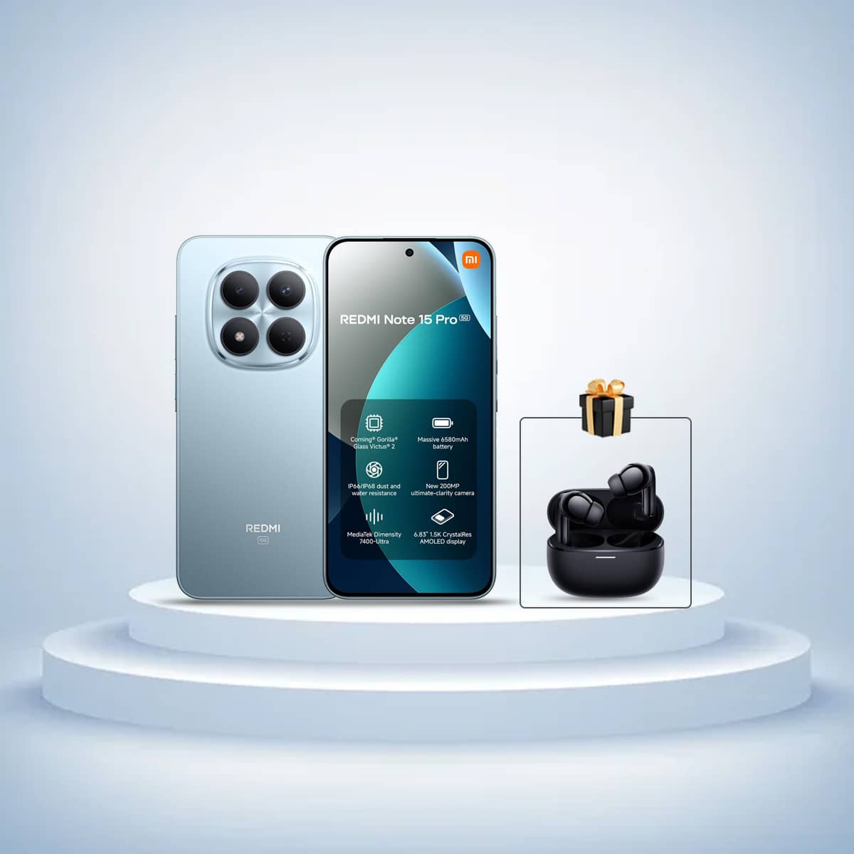 Xiaomi Redmi Note15 Pro 5G Android Smartphone (8GB RAM, 256GB Storage) - Blue, KSA Version with Free Xiaomi Buds5 Pro