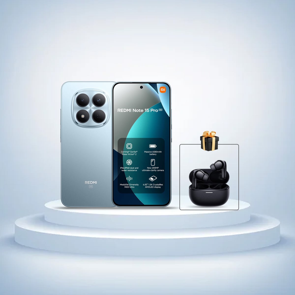 Xiaomi Redmi Note15 Pro 5G Android Smartphone (8GB RAM, 256GB Storage) - Blue, KSA Version with Free Xiaomi Buds5 Pro