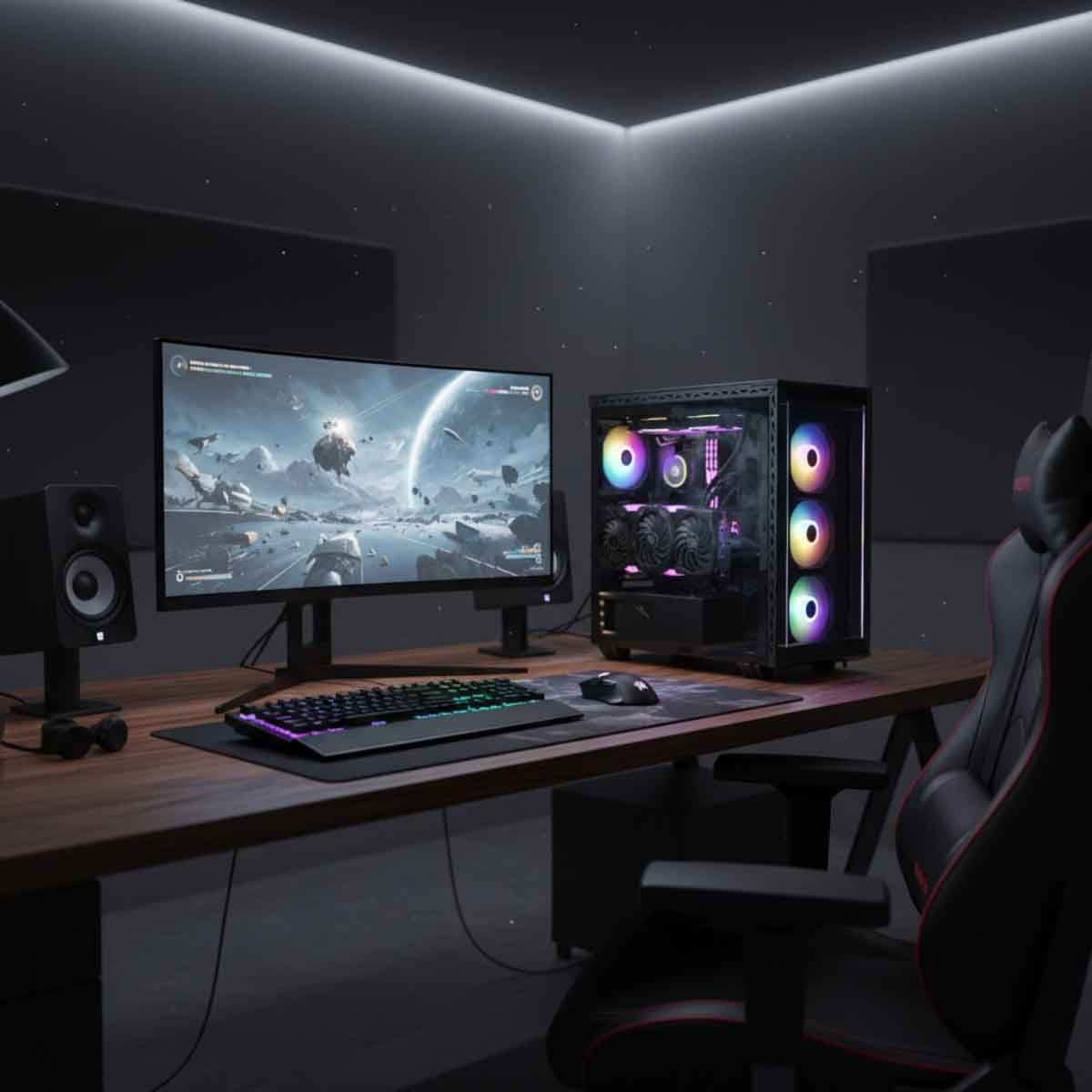 إكس بي جي كيس كمبيوتر ATX باللون الأسود مع 4 مراوح ARGB وزجاج مقسى من أربع جهات سلسلة Battlecruiser