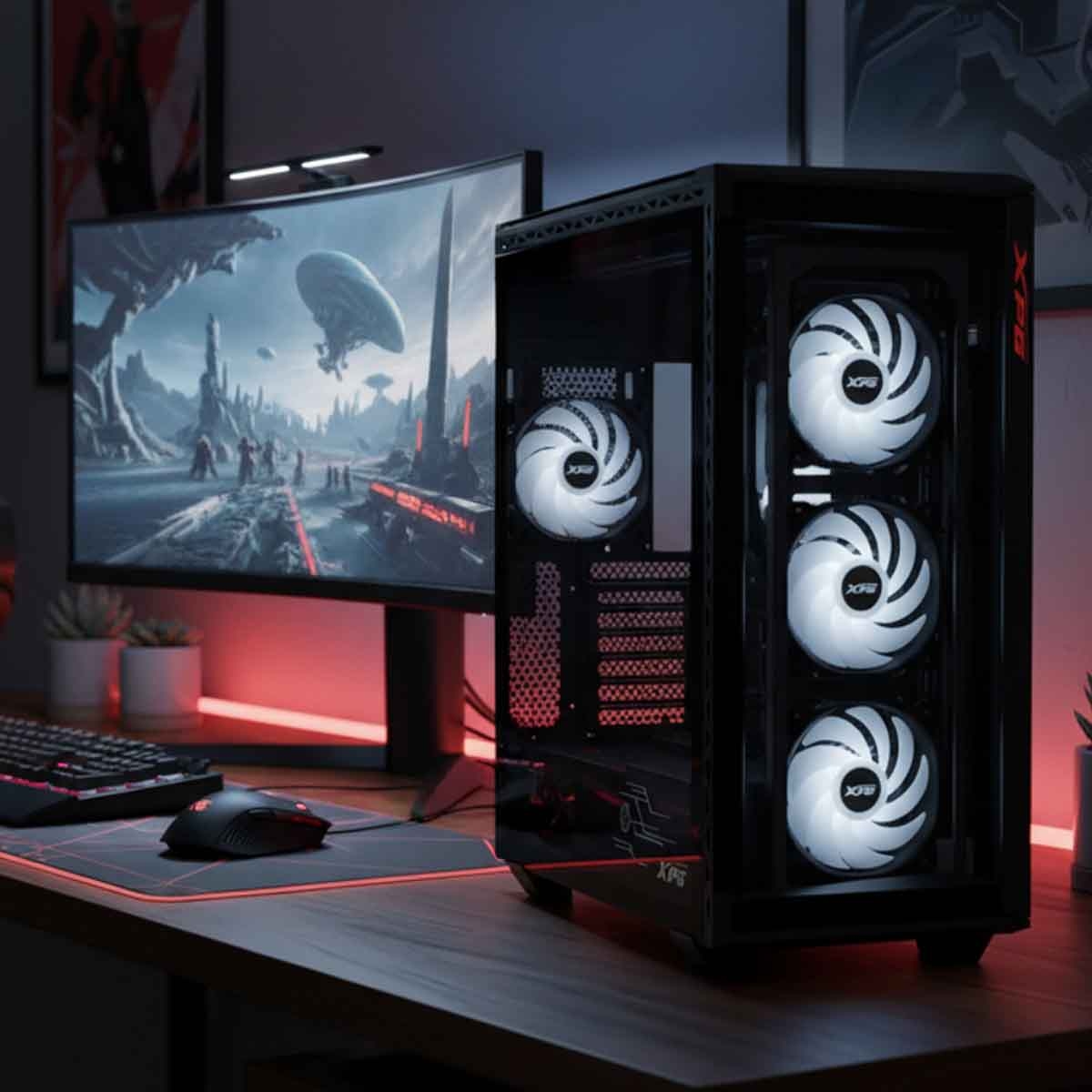 XPG Black 4x ARGB Fans Battlecruiser II Magnetic Panel 420mm Radiator Support ATX PC Case