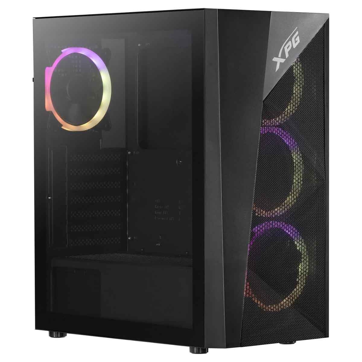 إكس بي جي كيس كمبيوتر ATX باللون الأسود مع 4 مراوح ARGB سلسلة Lander 500 ولوحة أمامية شبكية RGB