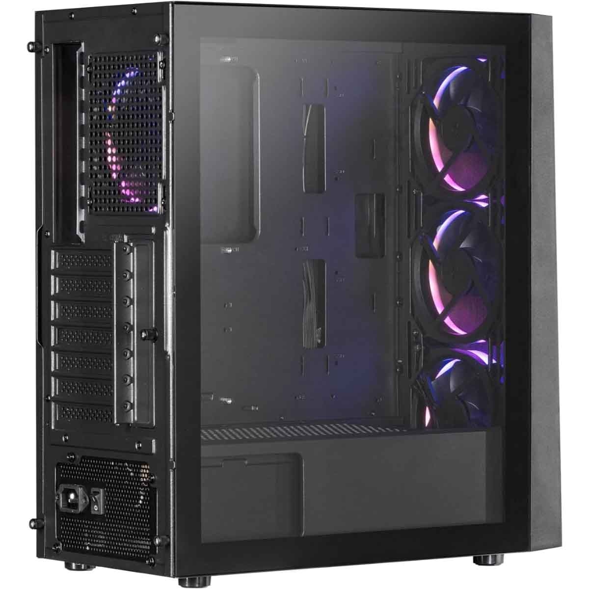 إكس بي جي كيس كمبيوتر ATX باللون الأسود مع 4 مراوح ARGB سلسلة Lander 500 ولوحة أمامية شبكية RGB