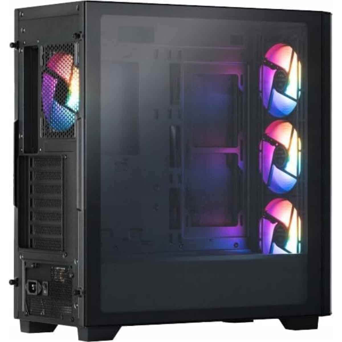 إكس بي جي كيس كمبيوتر ATX باللون الأسود مع 4 مراوح ARGB سلسلة Lander 501 ولوحة أمامية شبكية RGB