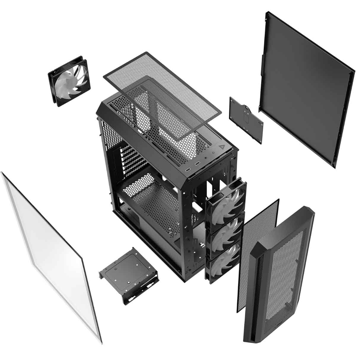 إكس بي جي كيس كمبيوتر ATX باللون الأسود مع 4 مراوح ARGB سلسلة Valor Air Plus مع دعم ردياتير 360mm
