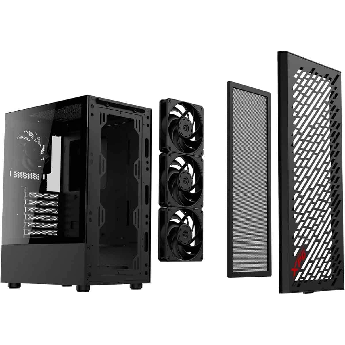 إكس بي جي كيس كمبيوتر ATX باللون الأسود مع 4 مراوح غير ARGB سلسلة Valor Air مع لوحة أمامية شبكية