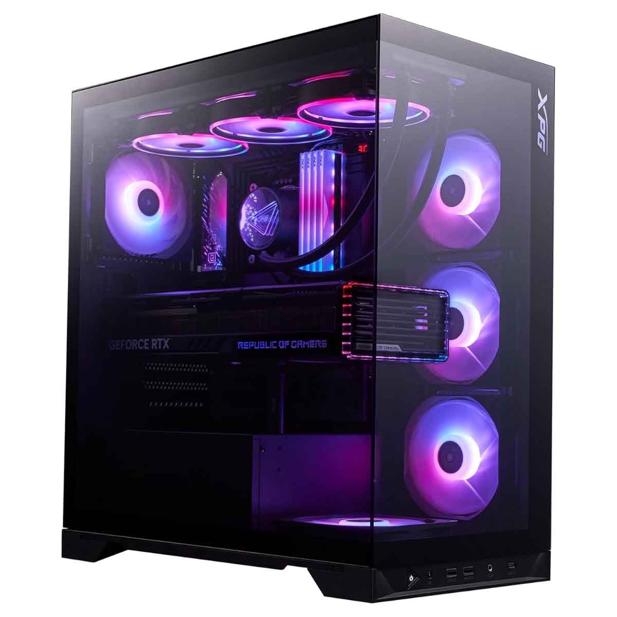 إكس بي جي كيس كمبيوتر ATX باللون الأسود مع 5 مراوح ARGB سلسلة Invader X BTF مع دعم تركيب كرت الشاشة أفقي وعمودي