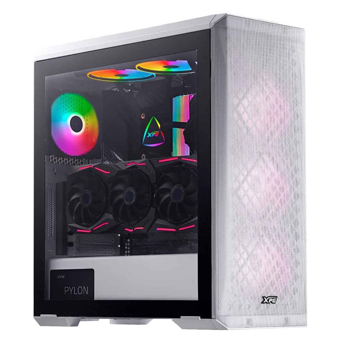 إكس بي جي كيس كمبيوتر ATX باللون الأبيض مع 3 مراوح غير ARGB ولوحة أمامية شبكية سلسلة Defender