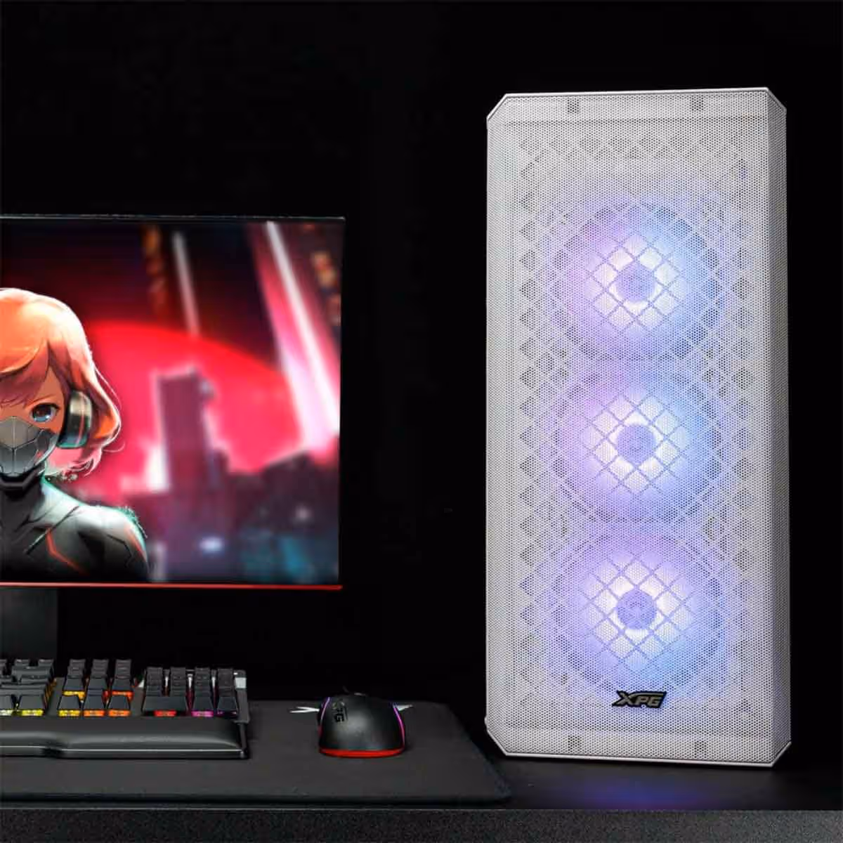 XPG White 3x Non-ARGB Fans Defender Mesh Front Panel ATX PC Case