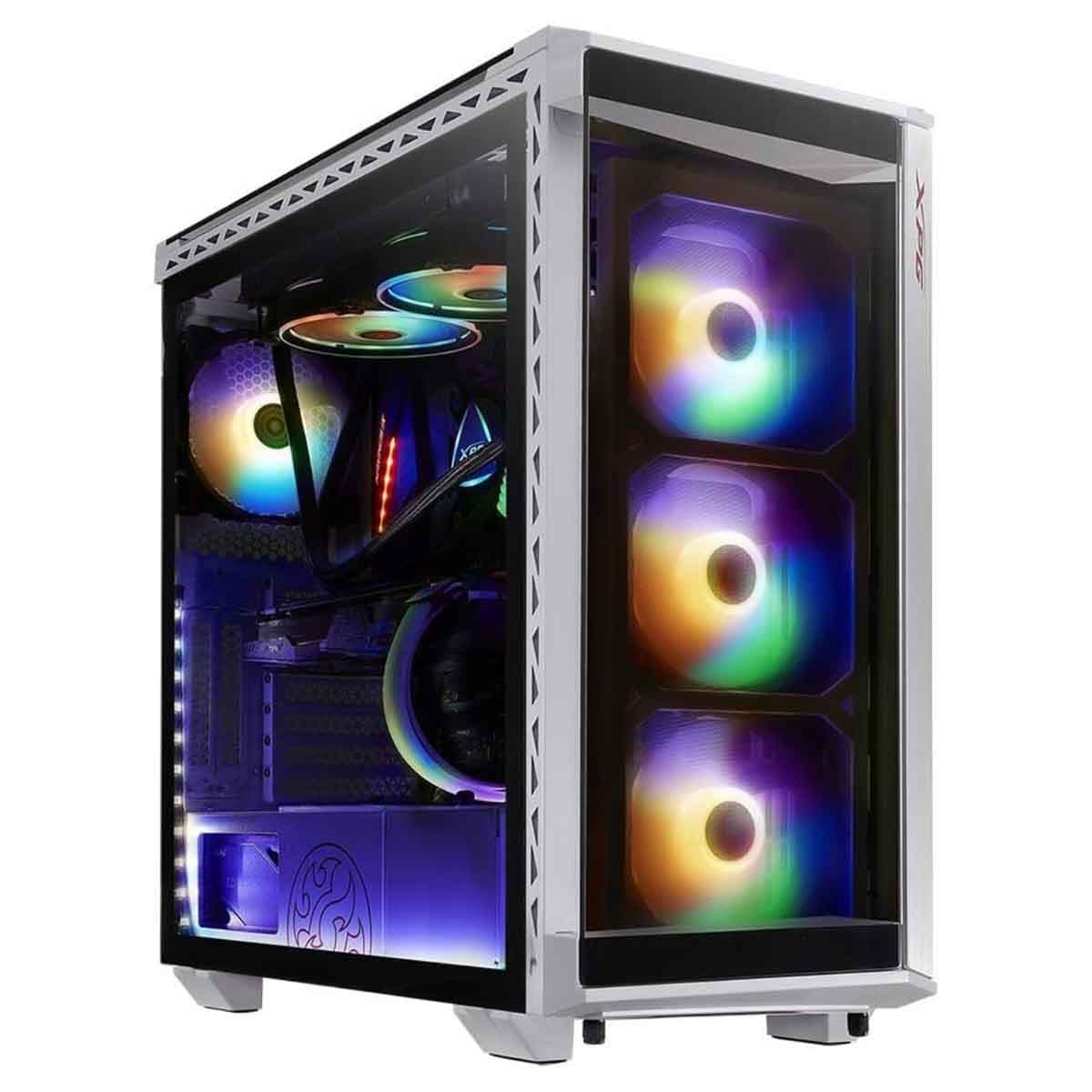 إكس بي جي كيس كمبيوتر ATX باللون الأبيض مع 4 مراوح ARGB وزجاج مقسى من أربع جهات سلسلة Battlecruiser