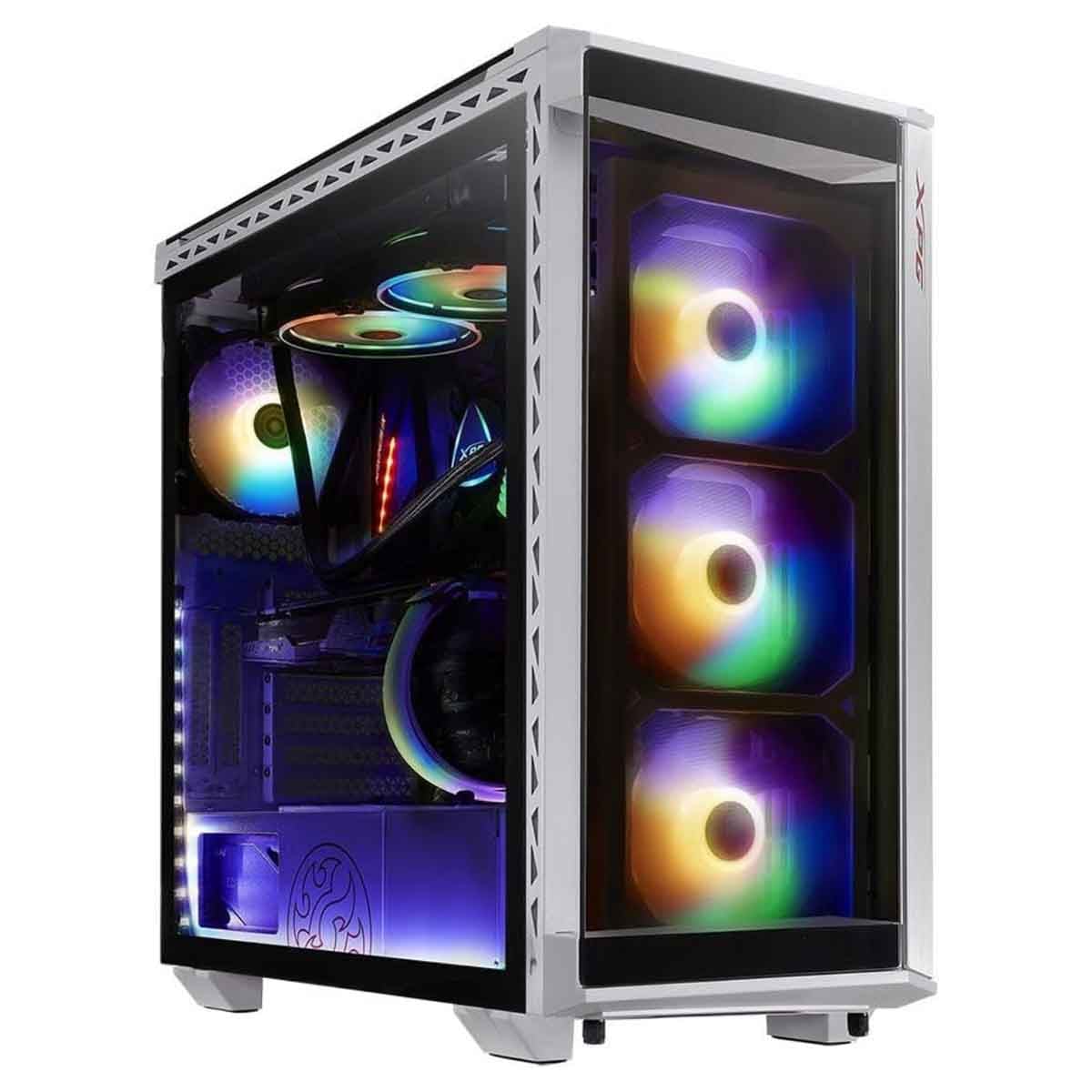 إكس بي جي كيس كمبيوتر ATX باللون الأبيض مع 4 مراوح ARGB وزجاج مقسى من أربع جهات سلسلة Battlecruiser