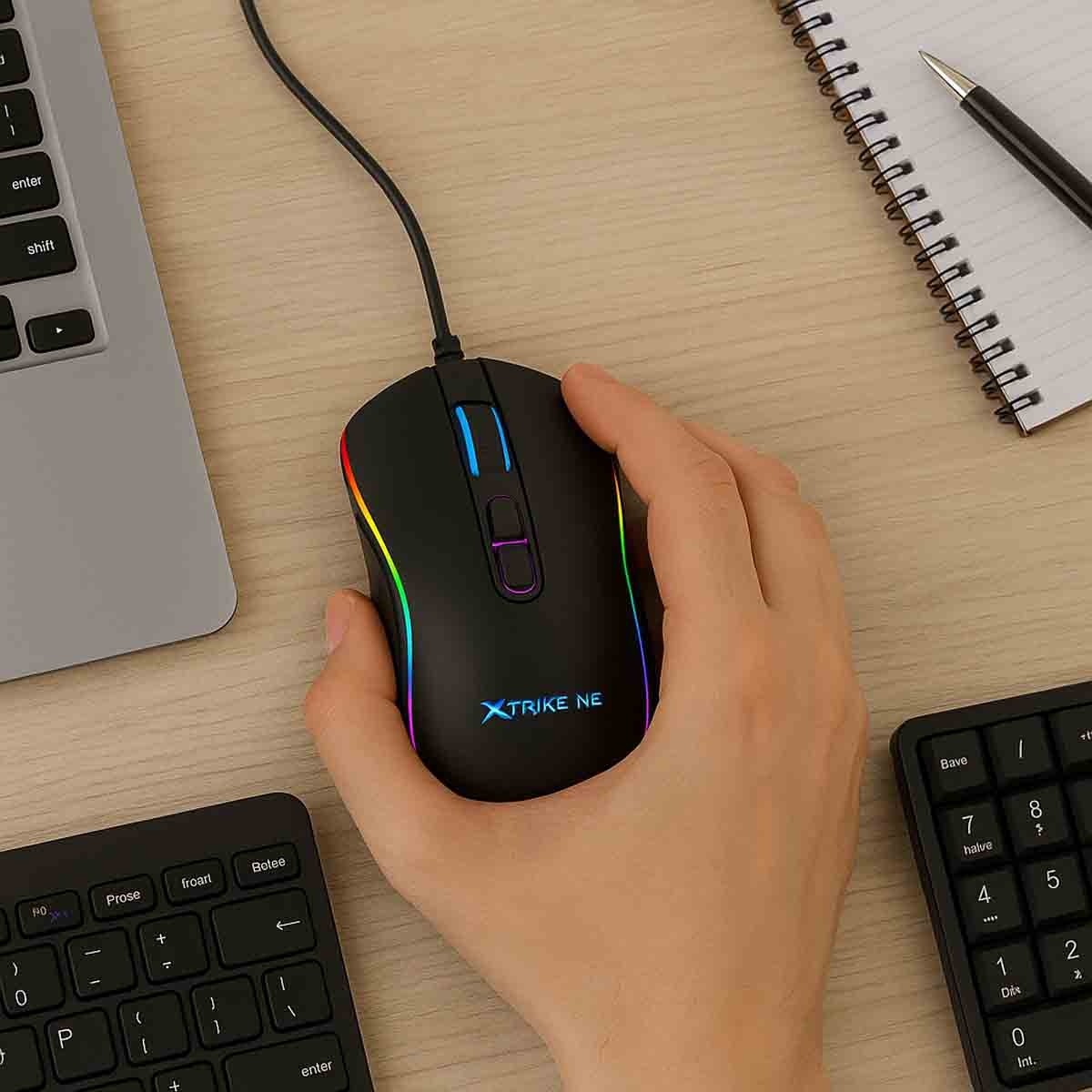 إكسترايك مي ماوس ألعاب سلكي بصري بدقة قابلة للتعديل من 800 إلى 7200 DPI ومنفذ USB، لون أسود