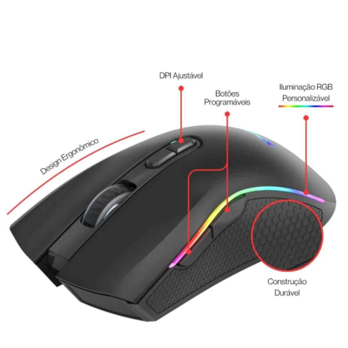 إكسترايك مي ماوس ألعاب سلكي بصري بدقة قابلة للتعديل من 800 إلى 7200 DPI ومنفذ USB، لون أسود