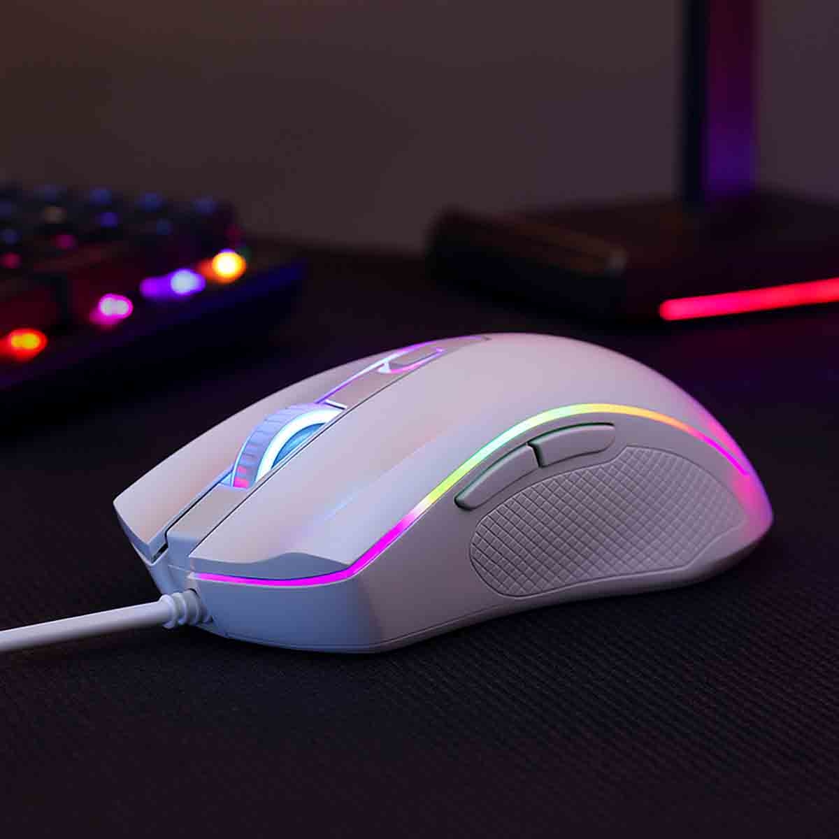 إكسترايك مي ماوس ألعاب سلكي بصري بدقة قابلة للتعديل من 800 إلى 7200 DPI ومنفذ USB، لون أبيض