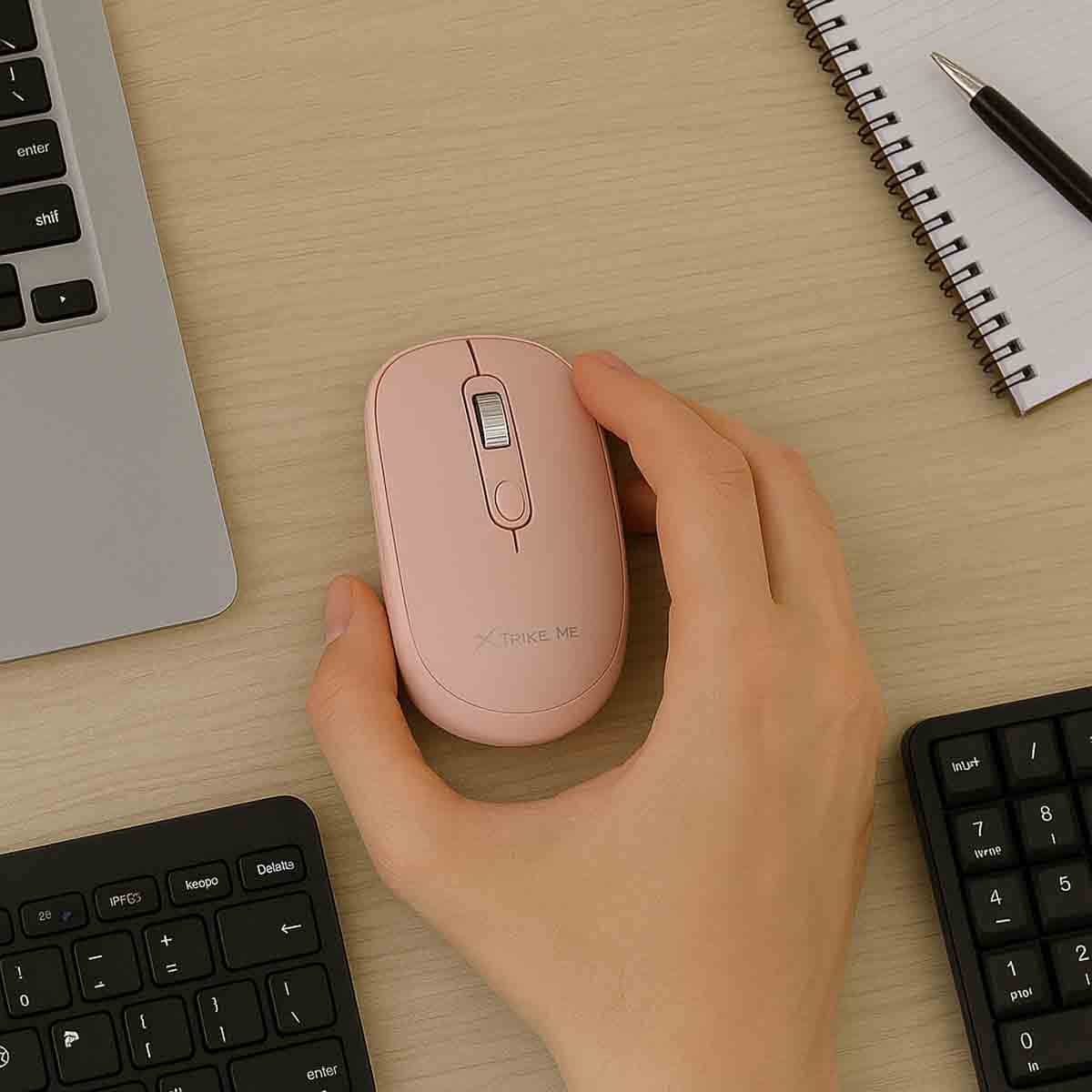 إكسترايك مي ماوس لاسلكي بصري بدقة قابلة للتعديل من 800 إلى 1600 DPI مع اتصال 2.4G وبلوتوث 5.2، لون زهري