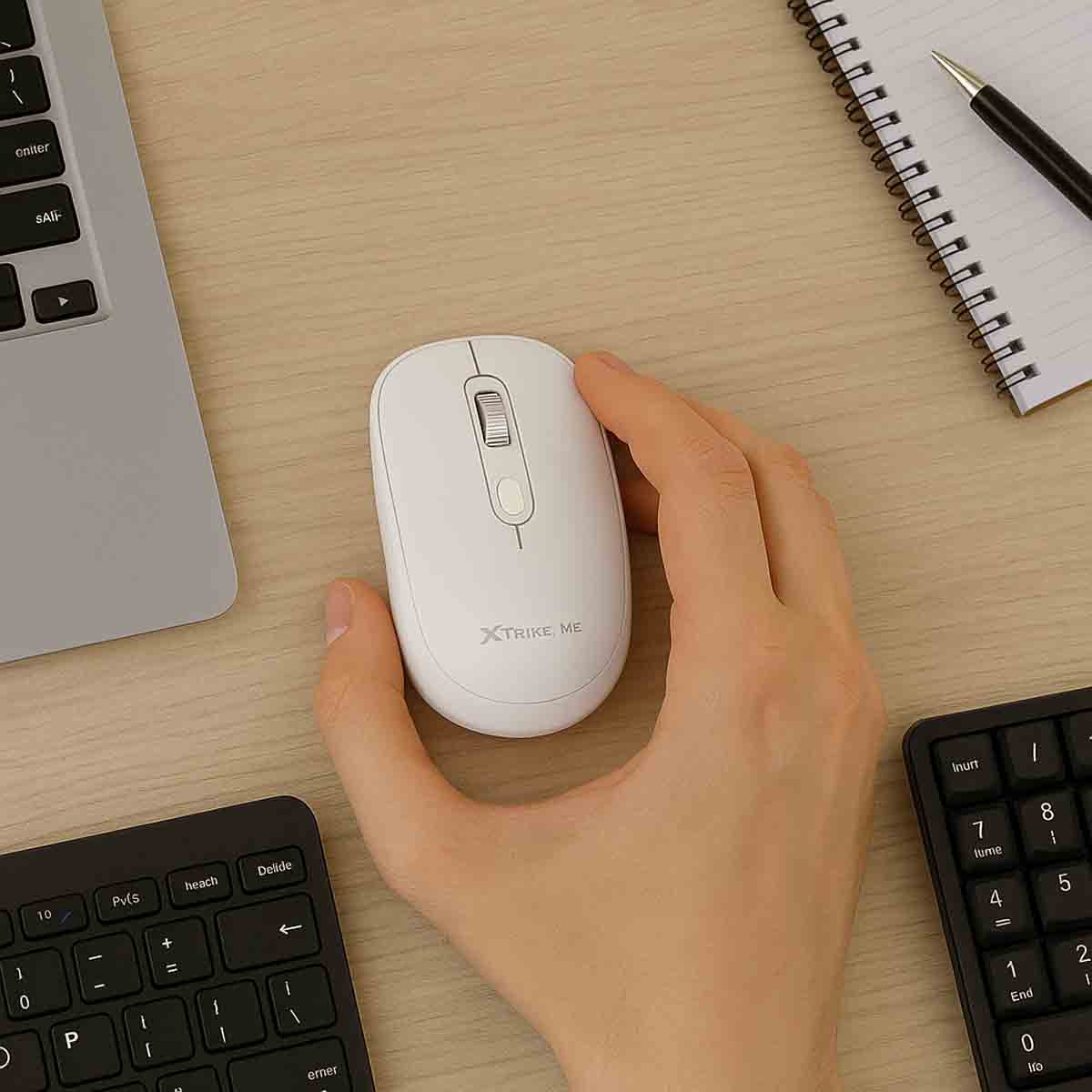 إكسترايك مي ماوس لاسلكي بصري مع اتصال 2.4G وبلوتوث 5.2، لون أبيض