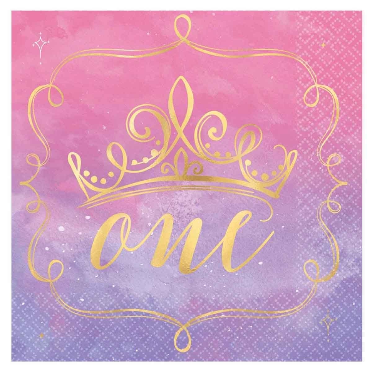 Disney Princess 16-Piece 1st Birthday Hot Stamped Lunch Napkin Set